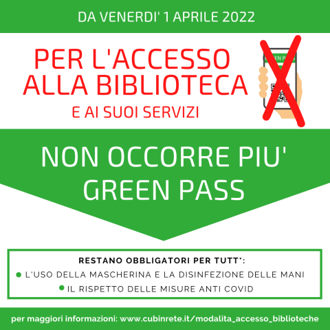 Stop richiesta Green Pass per accesso alla Biblioteca