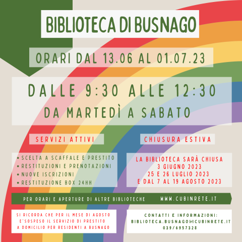 Biblioteca Comunale: ORARIO ESTIVO - 1° parte